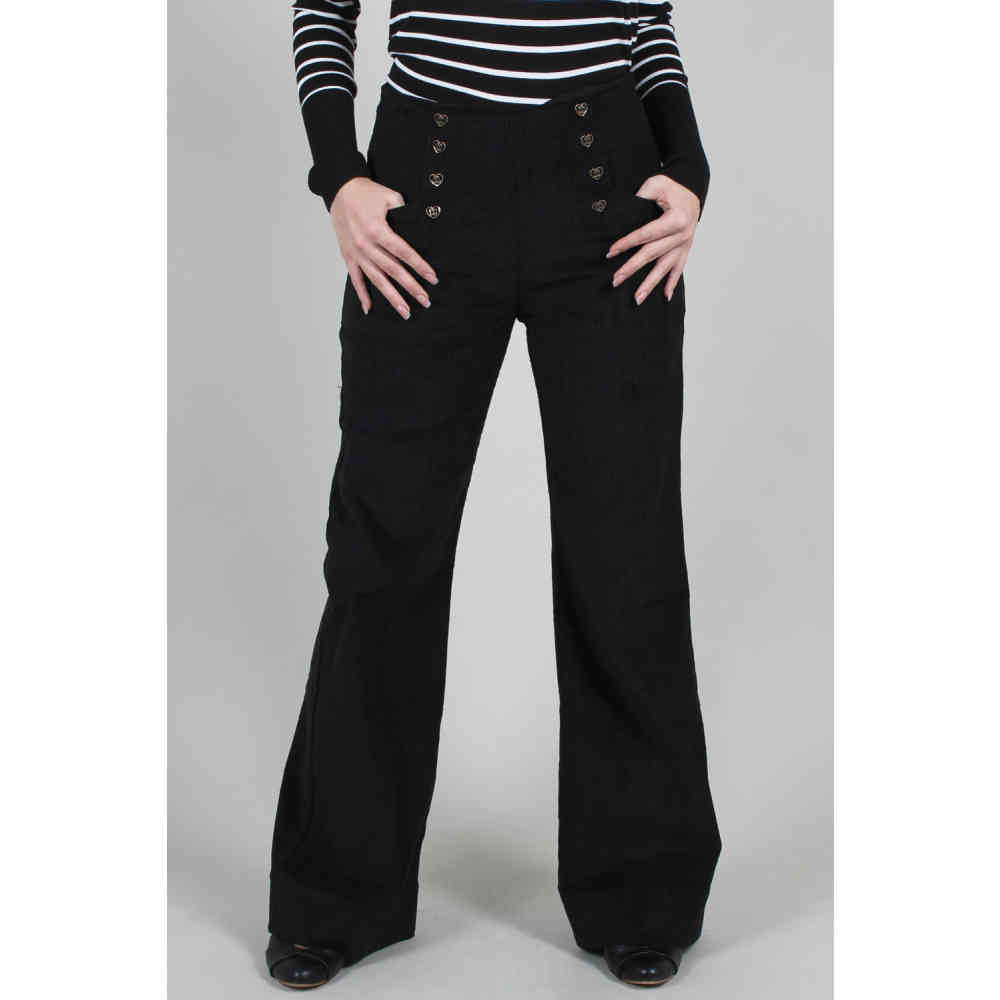 Voodoo Vixen - Blith Corduroy High-Waisted Wijde broek - Zwart